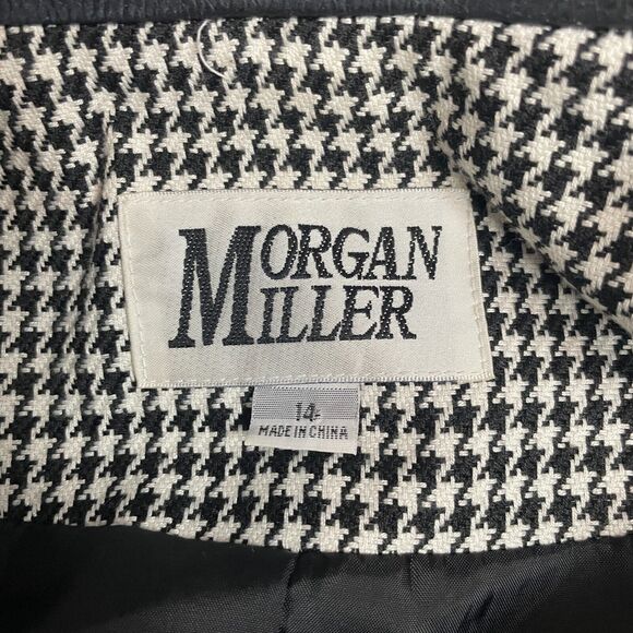 Vintage Jacket Size 14 Black White Houndstooth Full Zip Faux Leather Trim 90s - Picture 9 of 13
